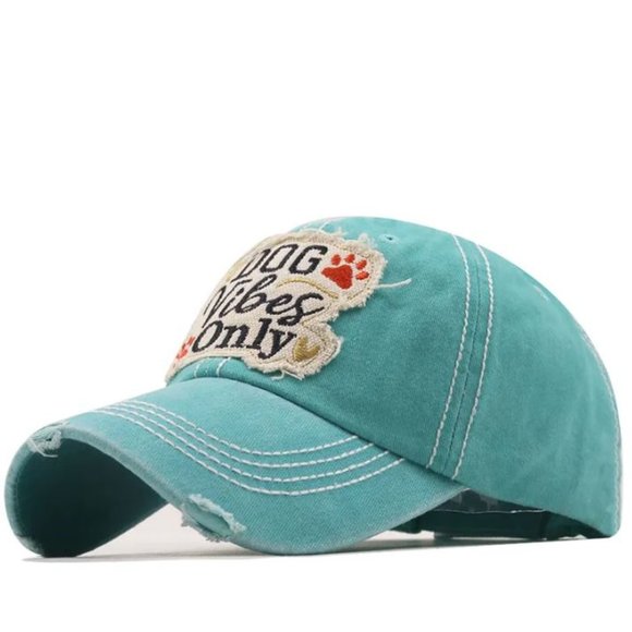 Unisex Turquoise 'Dog Vibes Only' Embroidered Cap - Picture 1 of 1